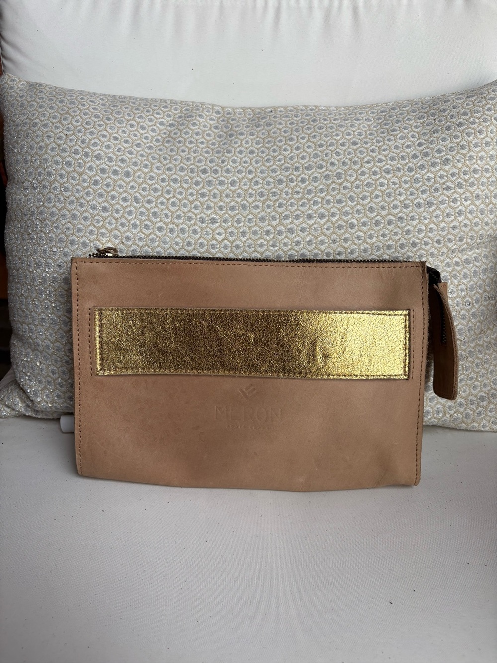 Meron Nude/Brown Leather Wristlet with Gold Accent